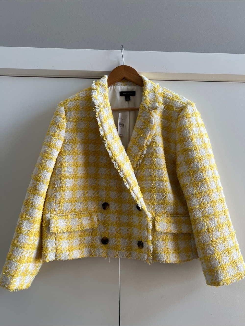NWT Ann Taylor Yellow and White Houndstooth Tweed Blazer